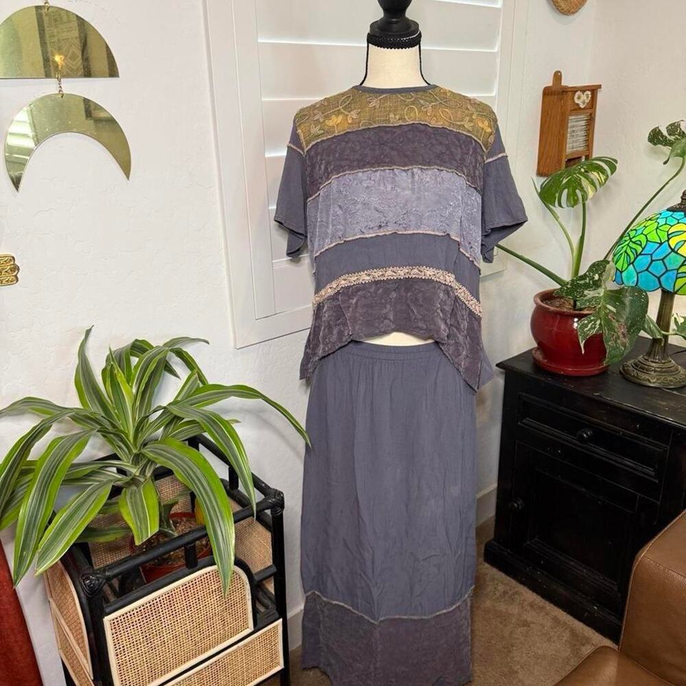 Vintage Y2K Boho 2 Piece Maxi Skirt Set Fairycore Whimsigoth Patchwork USA